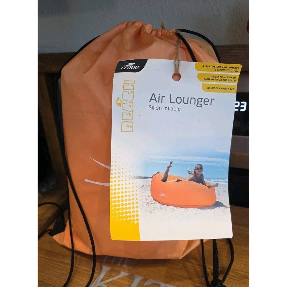 NEW Crane Portable Inflatable Air Lounger Sofa w‎ bag Outdoor Beach Pool Orange